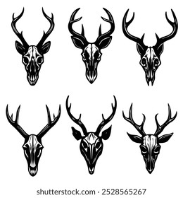  This hand-drawn vintage deer skull vector illustration offers intricate detail and rustic appeal. Ideal for tattoo designs, decor, or nature-inspired digital projects.