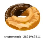 This is a hand-painted, thick-glazed chocolate Old Fashioned donut. Vector data is available. It can be used as an illustration or as an asset for donut menus.