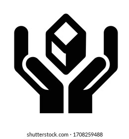 Dies ist ein Hands mit Box oder Handle mit Pflegesymbol, zwei Hände, die ein Würfel Zeichen. 