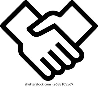 Dies ist ein Handshake-Symbol, das Vereinbarung, Partnerschaft und Zusammenarbeit darstellt. Es ist ein einfaches und effektives Symbol für Geschäftsabschlüsse, Teamarbeit und erfolgreiche Verhandlungen.
