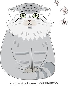 This is a happy manul cat stepping on its warm fat tail to keep warm.