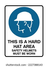 This is a Hard Hat Area Safety Helmets Must Be Worn - Mandatory Signs - Head Safety, Use Helmets, Protection Signs.