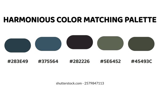 This harmonious color palette blends cool and earthy tones for a balanced and sophisticated aesthetic. deep teal, muted blue, charcoal grey, olive green, muted grey. Enhance the natural.  140.