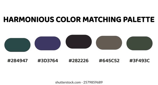 This harmonious color palette blends cool and earthy tones for a balanced and sophisticated aesthetic. deep teal, muted purple, charcoal grey, warm brown, muted green. Enhance the natural.  142.