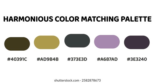 This harmonious color palette blends deep cyan tones with warm, earthy hues for a balanced and natural aesthetic. olive green, muted gold, greyish cyan, soft lavender, slate grey. 188.