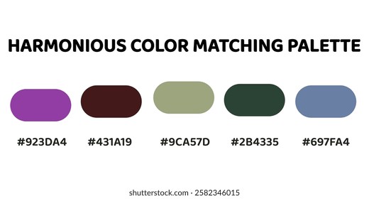 This harmonious color palette combines bold and earthy tones for a striking yet balanced aesthetic. deep purple, rich burgundy, greyish sage, forest green, muted blue. Introduce a natural. 166.