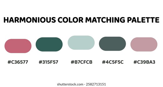 This harmonious color palette combines soft cyan tones with warm, earthy hues for a balanced and natural aesthetic. muted rose, teal green, greyish cyan, muted slate, soft pink. 179.