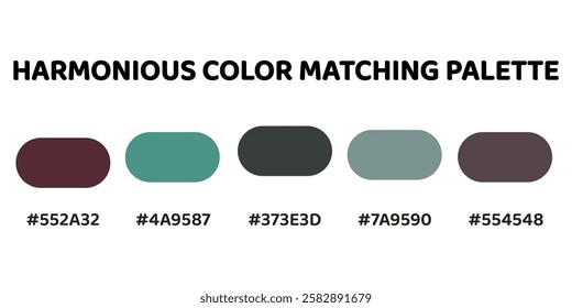 This harmonious color palette creates a cohesive and dynamic look, perfect for designs that require a sense of energy and vibrancy. charcoal, sea green, charcoal grey, mahogany, slate grey. 191.