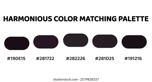 This harmonious color palette features deep, rich tones for a bold and dramatic aesthetic. black, deep plum, charcoal grey. Perfect for intense, elegant designs. 138.