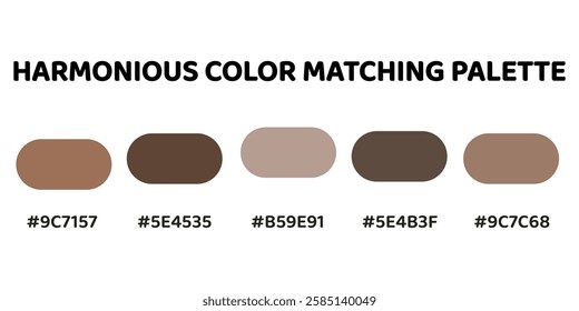 This harmonious palette blends earthy tones ideal for creating a cozy, natural, and balanced aesthetic in design projects. terracotta, deep brown, soft grey, muted orange, warm beige. 234.