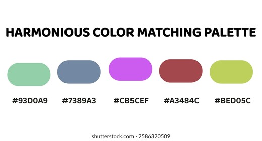 This harmonious palette combines vibrant magenta with soft greens and muted tones for a balanced, lively aesthetic. pale mint, muted blue, bright magenta, muted rose, soft yellow. 250.