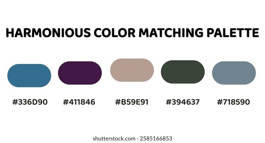 This harmonious palette perfect for creating a balanced, sophisticated design with a mix of cool and warm, earthy tones. teal blue, deep maroon, soft grey, muted green, slate blue. 237.