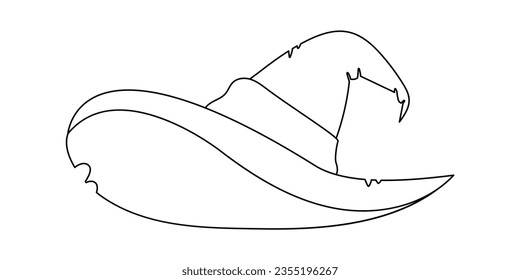 This is a hat for a Halloween costume of a witch. A cone hat is a type of hat that is shaped like a cone.Linear style.