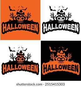 This hauntingly fun 'Halloween House' logo is just what you need for your next Halloween project. Its bold design and spooky elements make it perfect for event flyers, posters, or social media graphic