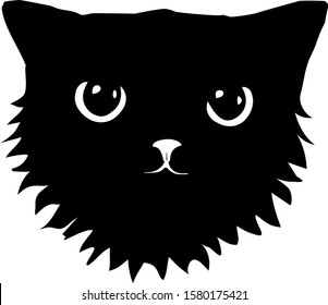 This is the head of a black cat.  Isolated on a white background. Stock vector illustration. Black and white graphics.  Computer graphics. Mystic black cat. 