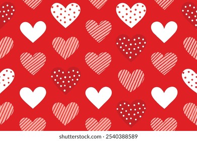 Este fundo de padrão sem emenda cheio de coração é perfeito para o Dia dos Namorados, desenhos românticos e decoração temática. Adicione um toque divertido de amor a qualquer projeto com este vetor encantador.