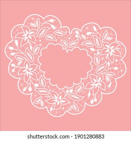This heart-shaped card is made like cutwork embroidery in white. These flowers, leaves and patterns cover the heart shape.