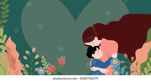 This heartwarming digital art captures a tender moment between a mother and her child, enveloped in a lush, floral setting. 