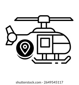 This Helicopter icon is suitable for Transportation, Travel and Tourism, etc