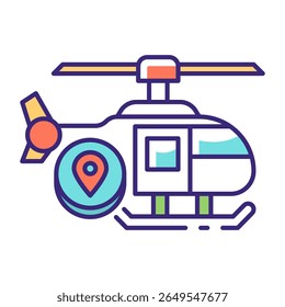 This Helicopter icon is suitable for Transportation, Travel and Tourism, etc