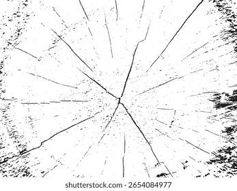 Esta é uma imagem abstrata em preto e branco de alto contraste apresentando os detalhes intrincados de um padrão de grãos de madeira rachada. O estilo silhueta enfatiza as linhas e texturas orgânicas.