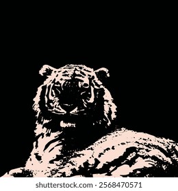 This high-contrast illustration captures the fierce and majestic nature of a tiger through a striking black and white minimalist style