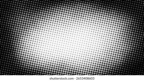 This high-contrast image features a halftone pattern of black dots gradually fading into a bright white background, creating a dynamic and visually striking gradient effect with organic textures