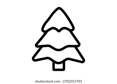Esta es una ilustración de arte lineal en blanco y negro altamente simplificada de un árbol de pino o árbol de hoja perenne.