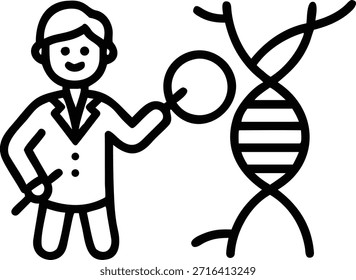 Este icono de arte de línea negra de alta calidad presenta a un científico o investigador médico profesional y amigable que participa activamente en el estudio de una doble hélice de ADN. El personaje es representado en un estilo limpio y minimalista, con una bata de laboratorio y sosteniendo una lupa a una sección específica de la cadena genética. Esta metáfora visual ilustra perfectamente los conceptos de secuenciación genética, examen microscópico y la búsqueda del descubrimiento científico. La estructura del ADN en sí se muestra con peldaños Horizontales claros que representan pares de bases, enfatizando el detalle molecular involucrado en la investigación biológica.
Casos de uso versátiles
