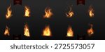 This high-quality collection includes 12 meticulously crafted vector fire elements — realistic burning flames, swirling fire bursts, dynamic sparks, glowing embers and subtle heat distortion effects — all perfectly isolated on transparent background