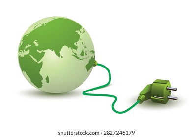 This high-quality conceptual illustration features a green globe representing planet Earth, connected directly to a green electrical power plug. It beautifully symbolizes the vital relationship between global responsibility and clean energy infrastructure. The graphic highlights the growing worldwide demand for renewable power sources, eco-friendly technological innovations, and sustainable living practices. It serves as an ideal visual asset for environmental campaigns, green business concepts, renewable energy presentations, and ecological awareness programs.#GreenEnergy #SustainableLiving #SaveThePlanet #RenewableEnergy #EcoFriendly #CleanPower #GoGreen #ClimateAction #EarthFirst #GreenTech