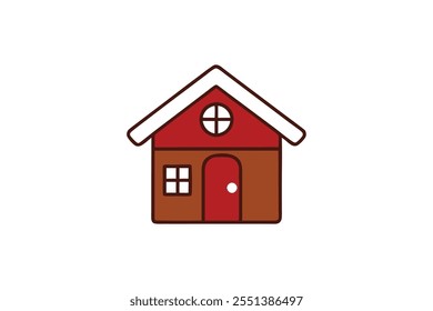 This high-quality isolated vector illustration features a gingerbread house Christmas cookie in line art style, perfect for holiday-themed designs. The image includes a clean silhouette, ideal