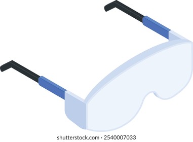 This high-quality isometric vector illustration features a pair of safety glasses with a white frame and blue accents.