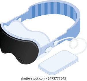 This high-quality isometric vector showcases a detailed and visually appealing virtual reality headset with a controller, perfect for technology and virtual reality projects.