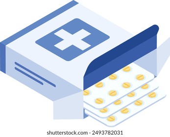 Este Vector isométrico de alta calidad muestra un diseño detallado y visualmente atractivo de envasado de píldoras, perfecto para proyectos médicos, farmacéuticos y de salud.