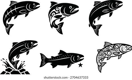 ¡Son siluetas de alta calidad de peces salmón estilizados!