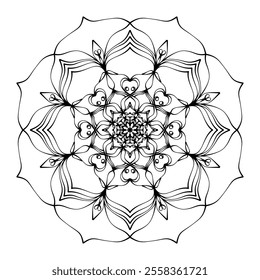 This high-quality vector design features an intricately detailed mandala pattern with symmetrical shapes and elements, perfect for a wide range of design projects. The artwork includes delicate geomet