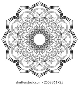 This high-quality vector design features an intricately detailed mandala pattern with symmetrical shapes and elements, perfect for a wide range of design projects. The artwork includes delicate geomet