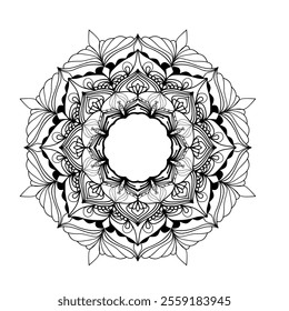 This high-quality vector design features an intricately detailed mandala pattern with symmetrical shapes and elements, perfect for a wide range of design projects. The artwork includes delicate geomet