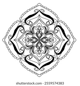 This high-quality vector design features an intricately detailed mandala pattern with symmetrical shapes and elements, perfect for a wide range of design projects. The artwork includes delicate geomet