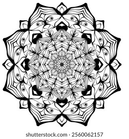 This high-quality vector design features an intricately detailed mandala pattern with symmetrical shapes and elements, perfect for a wide range of design projects. The artwork includes delicate geomet