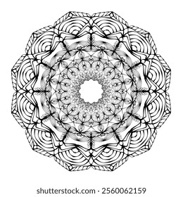 This high-quality vector design features an intricately detailed mandala pattern with symmetrical shapes and elements, perfect for a wide range of design projects. The artwork includes delicate geomet