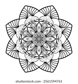 This high-quality vector design features an intricately detailed mandala pattern with symmetrical shapes and elements, perfect for a wide range of design projects. The artwork includes delicate geomet