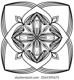 This high-quality vector design features an intricately detailed mandala pattern with symmetrical shapes and elements, perfect for a wide range of design projects. The artwork includes delicate geomet