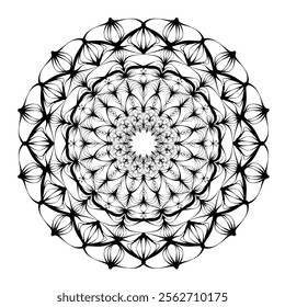 This high-quality vector design features an intricately detailed mandala pattern with symmetrical shapes and elements, perfect for a wide range of design projects. The artwork includes delicate geomet