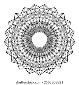 This high-quality vector design features an intricately detailed mandala pattern with symmetrical shapes and elements, perfect for a wide range of design projects. The artwork includes delicate geomet