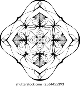 This high-quality vector design features an intricately detailed mandala pattern with symmetrical shapes and elements, perfect for a wide range of design projects. The artwork includes delicate geomet