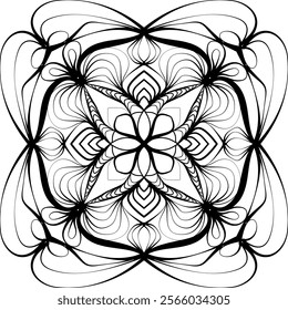 This high-quality vector design features an intricately detailed mandala pattern with symmetrical shapes and elements, perfect for a wide range of design projects. The artwork includes delicate geomet