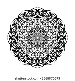 This high-quality vector design features an intricately detailed mandala pattern with symmetrical shapes and elements, perfect for a wide range of design projects. The artwork includes delicate geomet