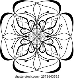 This high-quality vector design features an intricately detailed mandala pattern with symmetrical shapes and elements, perfect for a wide range of design projects. The artwork includes delicate geomet